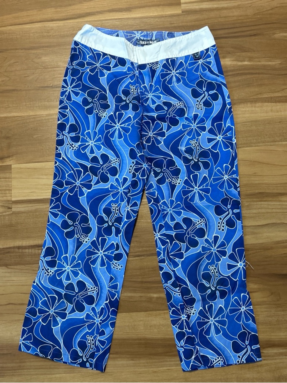 Toes on the Nose Girls' Blue Floral Pants with White Waistband